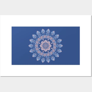 Floral Greek ornament Meander Posters and Art